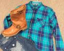 Teal Plaid Shirt with Boots & Jeans