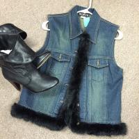 Womens Denim Vest with Fur